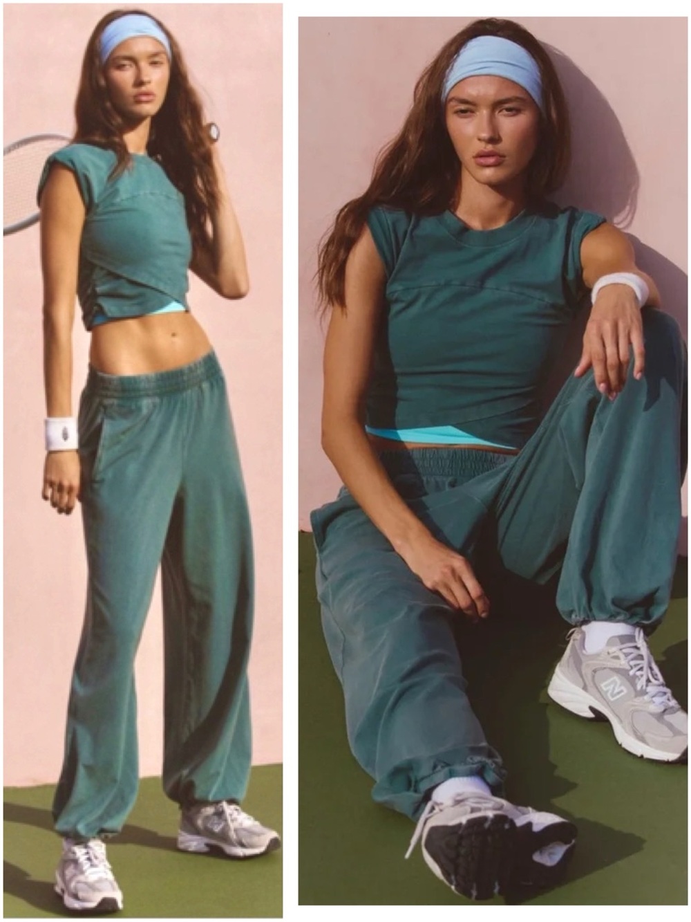 FP Movement by Free People Teal Track Pants & Crop Top Set